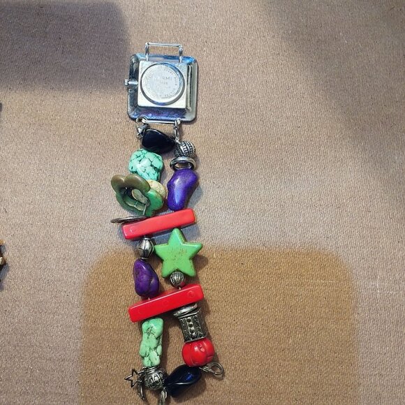 Handmade Narmi Square Polka Dot Watch With Colorful Beaded Stretch Bracelet - Picture 6 of 8